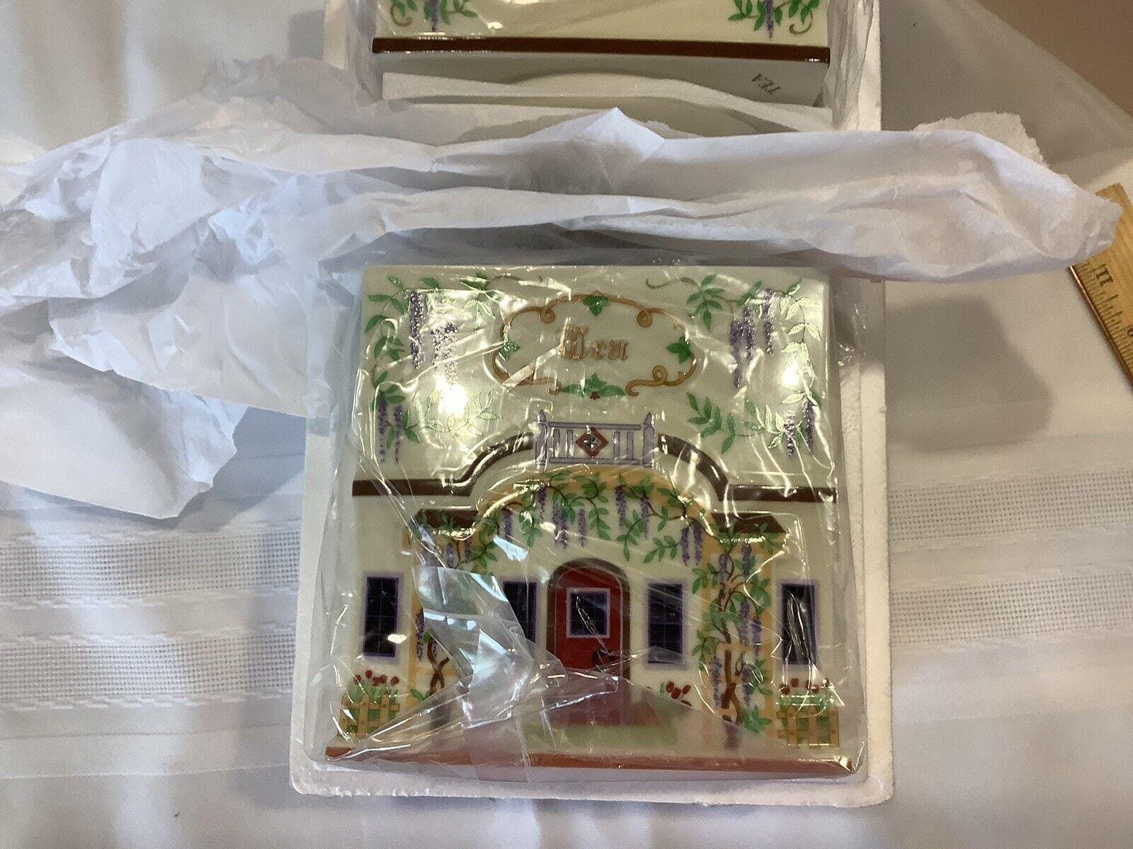 New In Box Lenox 1994 Canterbury Crossing Spice Village Porcelain Tea Canister