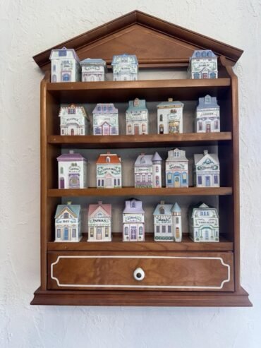 1989 Lenox Village Spice Jars (19) & Original Spice Rack - READ