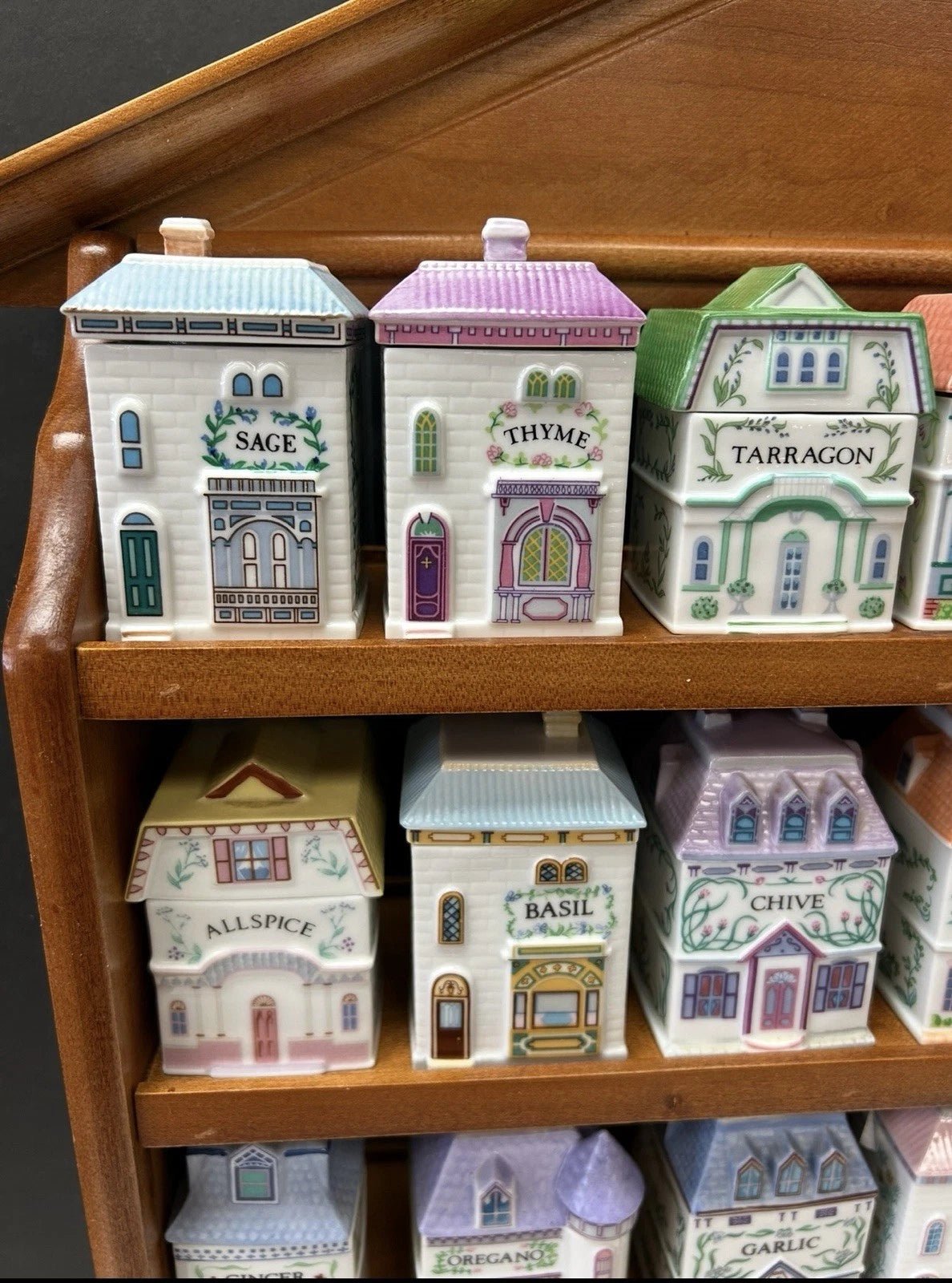 Lenox Spice Village Set Complete Vintage 1989 W/24 Spice Cottages & Rack - Image 2